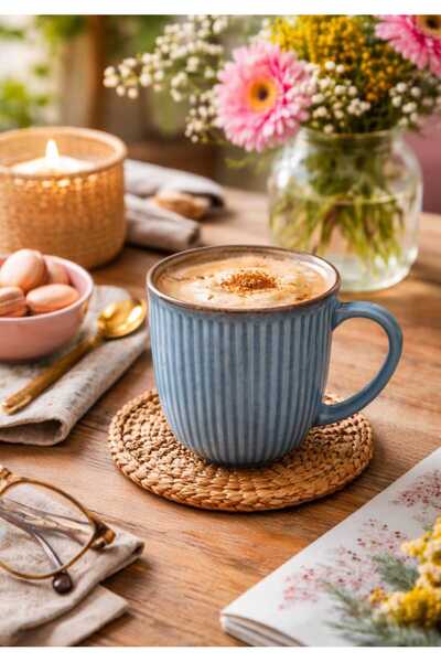 çukurova home Çizgili Porselen Kupa 1 Adet 8,5 cm yükseklik 3,5 genişlik