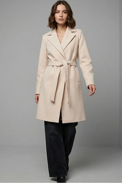 Coşkun GİYİM Women's Belted Coat Ekru 9171
