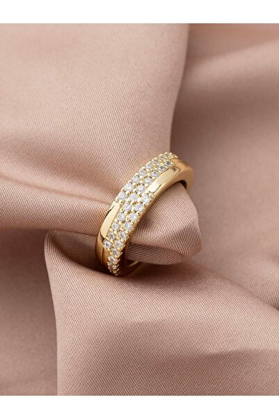 Zuum Accessories Özel Seri Zirkon Taşlı 14K , Gold , Sarı Renk Çelik Yüzük