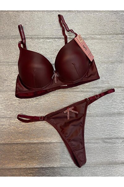 love secret Deri Taşlı Fiyonklu Destekli Dolgulu sütyen Takımı