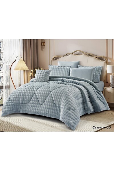 ALMIAAD طقم مفرش نفرين شتوي حشوة مليان فرو الأرنب ناعم وأنيق بتصميم سادة 7 قط...