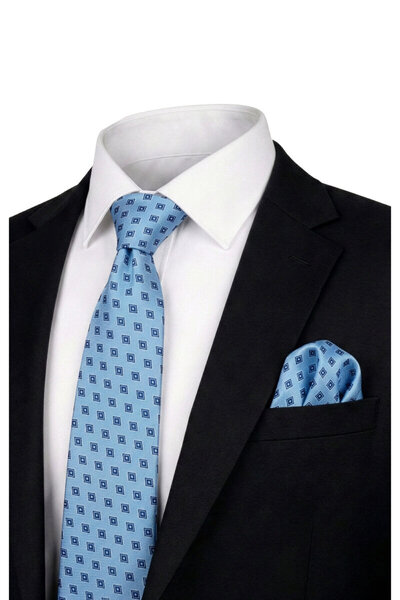 Bursa İpek Blue Patterned Silk Tie Set