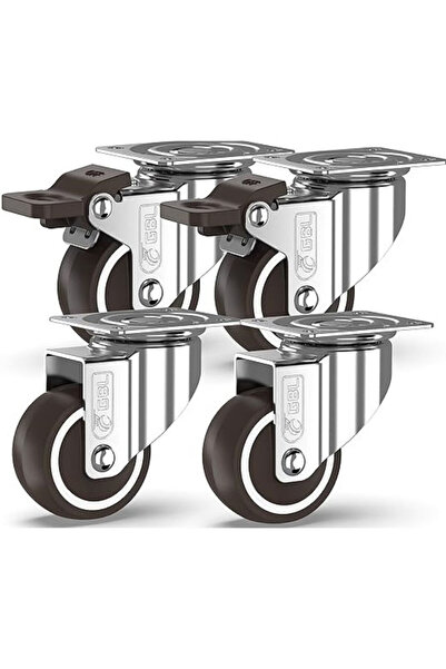 GBL Set of 4 swivel casters, 50 mm, with braking system, silver, capacity 200 kg