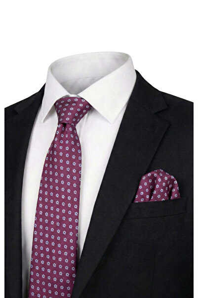 Bursa İpek Plum Patterned Silk Tie Set