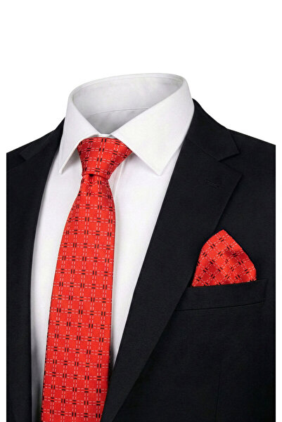 Bursa İpek Red Patterned Silk Tie Set