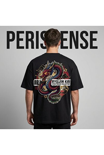 PERISENSE Unisex Japanese Dragon Printed Premium Combed Cotton Oversized T-Shirt