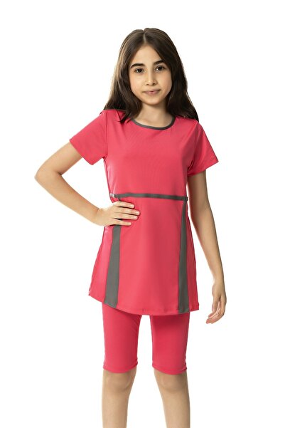 Yasmy Collection Girl's Salmon Gray Detailed 6-13 Years Old Half Sleeve Tight...