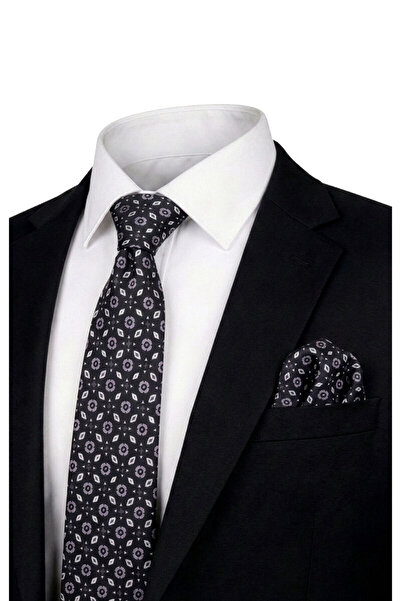 Bursa İpek Black Patterned Silk Tie Set