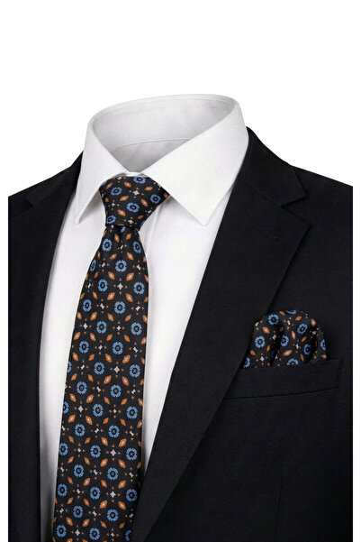 Bursa İpek Set cravată din mătase cu model negru