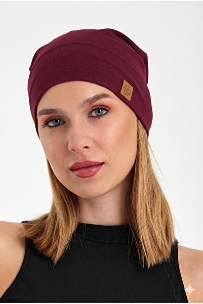 Butikgiz Women's Burgundy, Rope Detailed Special Design 4 Season Hat Beanie B...