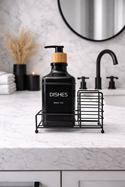 ZÜRİH COLLECTİON Modern Black Single Liquid Glass Soap Dispenser – Bamboo Lid...