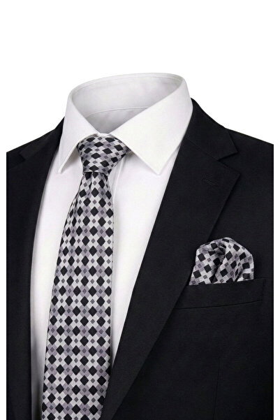 Bursa İpek Black Patterned Silk Tie Set