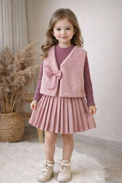 Ysferbutik Girl's Skirt Vest Sweet Three-Piece Set