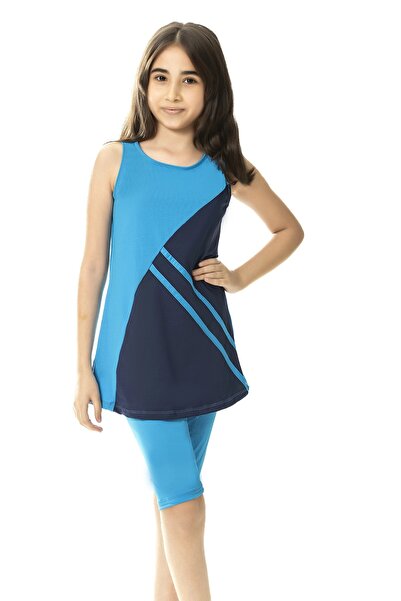 Yasmy Collection Girl's Blue Navy Blue Detailed 6-13 Years Old Sleeveless Tig...