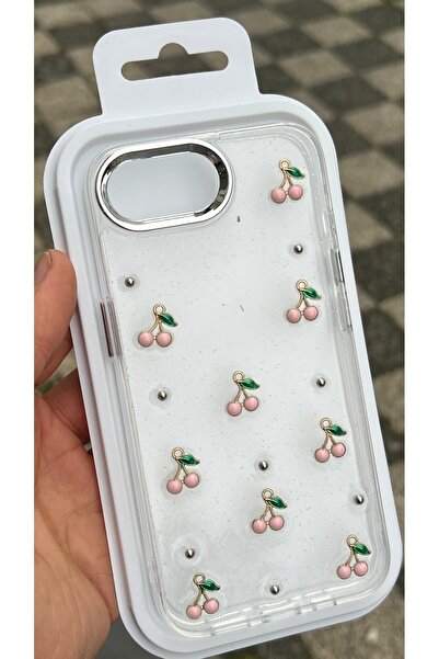 EDELFU iPhone 16E - Glittery Pink Cherry Pattern Transparent Flashy Silicone ...