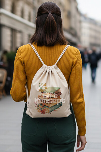 giftkonsept Colorful Books Printed Drawstring Adjustable Raw Cloth Backpack