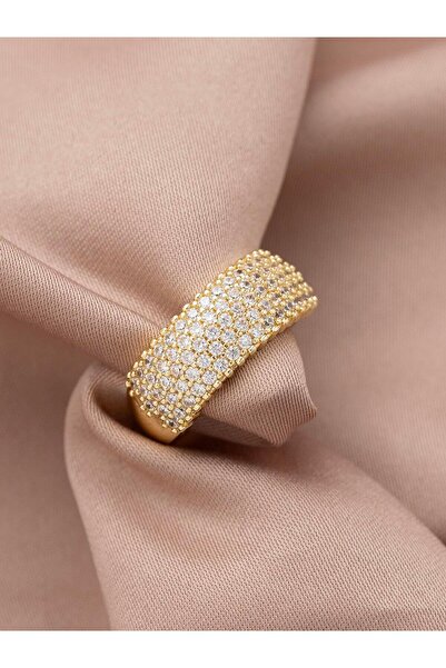 Zuum Zirkon Taşlı Özel Seri 14K , Gold , Sarı Renk Ayarlanabilir Çelik Yüzük