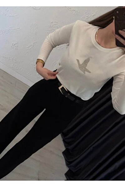 LUMİ Atelier Kadın Taş Detaylı Baskılı Uzun Kollu Bluz – Şık ve Rahat Model