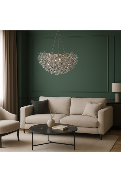 qwell ثريا كريستال حديثة - فضي، أسود وشفاف