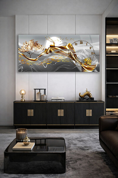 Olinpa KIRILMAZ CAM DUVAR SAATİ , HEM TABLO HEM SAAT SOYUT DOĞA TEMALI ŞIK DU...