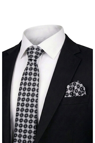Bursa İpek Gray Patterned Silk Tie Set