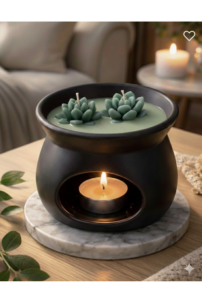 CeyShe Sandal Kokulu Aromaterapi Buhurdanlık %100 Soya Wax Mum 8 Adet Sukulen...