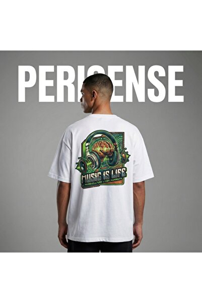 PERISENSE Unisex Music Is Life Printed Premium Combed Cotton Oversized T-Shirt