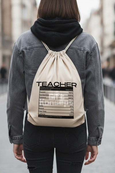 giftkonsept Teacher Printed Teacher's Day Gift Drawstring Adjustable Raw Clot...