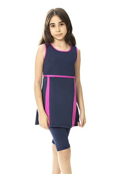 Yasmy Collection Girl's Navy Blue Fuchsia Detailed 6-13 Years Old Sleeveless ...
