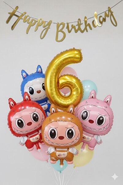 PARTİAVM بالون لابوبو على شكل دمية بعمر 6 سنوات، بالونات ملونة باللون الأزرق ...