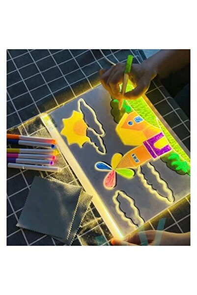 AyrStore Led Işıklı Yazı Çizim Tahtası Ayarlanabilir Stant Ve Hediye 7 Keçeli...