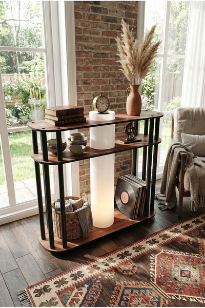 RAVILO Cruise Dresuar Dekoratif Raflı Lambader Ceviz