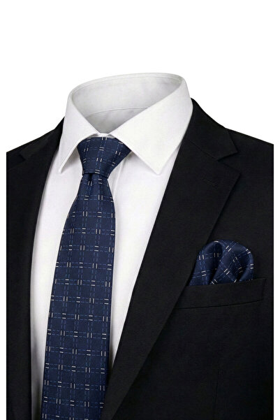 Bursa İpek Navy Blue Patterned Silk Tie Set