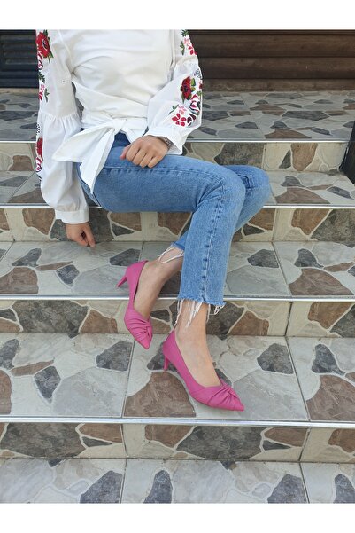 buğrahayalin Pink Leather Women's Stiletto - 6 cm Thin Heeled Casual Shoes wi...