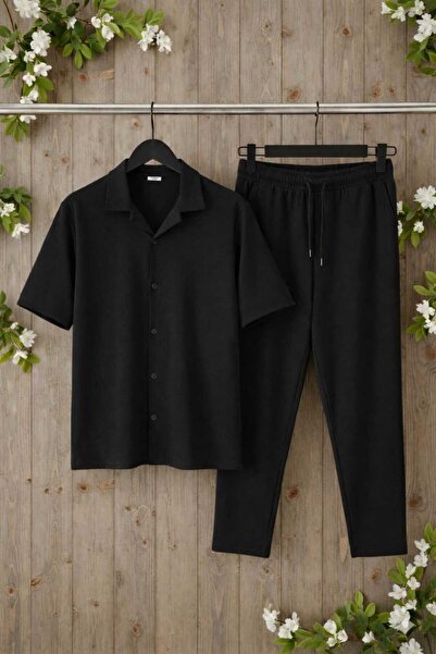 BRLKN Crepe Fabric Short Sleeve Shirt - Pants Set Stretch Fabric Unisex Women...