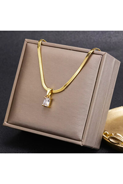 Kracer 18K Gold Plated Necklace, with White Zirconia Pendant, Stainless Steel...