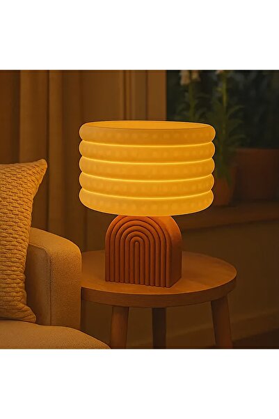 METU SHOP Dekorarif Masa Lambası Bohem Abajur Kiremit Gövde Beyaz Başlık Özel...