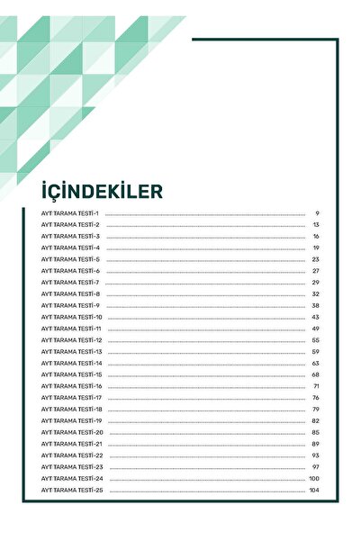 Yetsis Yayınları AYT Matematik Tarama Testleri