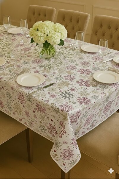 Rona Home Luxury Digital Printed New Year Themed Snowflake Pattern Stain-Resi...