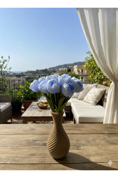 CrossWell Home Şık Şeftali Tonları 8’li Yapay Şakayık Buketi - Islak Dokulu G...