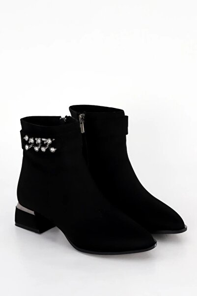 kajal ayakkabı Bln 704 Stone Detailed Low Heel Ankle Boots
