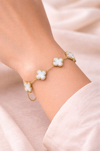 Karmu Accessories Gold Van Cleef Yonca Model 316L Çelik Bileklik