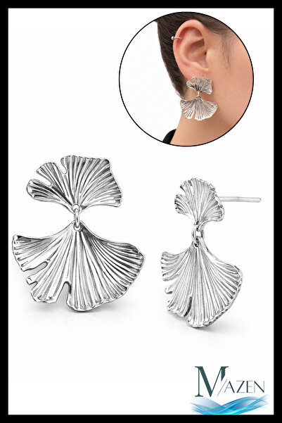 MAZEN أقراط متدلية على شكل ورقة الجنكة |   لون فضي |   مجوهرات نسائية عصرية