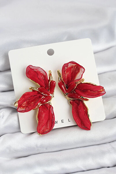 lowell home Lotus Model Red Color Tulle Women's Earrings