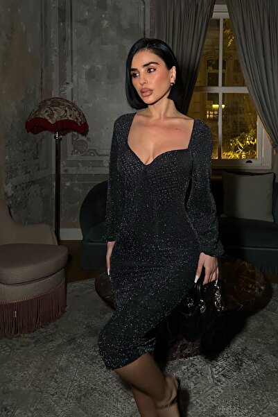 MEECY Βραδινό φόρεμα με λεπτομέρειες από πούλιες και λάμψη