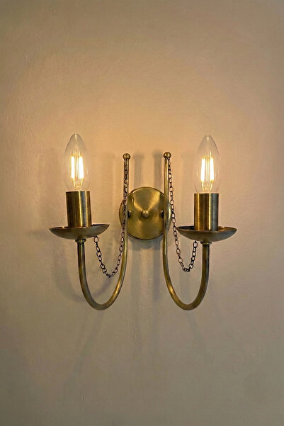 Favori Aydınlatma Klasik Eskitme Pirinç Çiftli Duvar Apliği – Zincir Detaylı ...