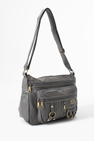 DUOMİNO Geantă de umăr / Geantă Messenger din piele gri spălată cu mai multe ...