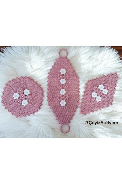 Store Gül Kurusu Üçlü Çeyiz Lif Seti – El İşi, Şık ve Zarif Tasarım