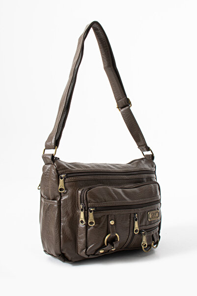 DUOMİNO Geantă de umăr / Geantă Messenger din piele de nurcă cu mai multe buz...