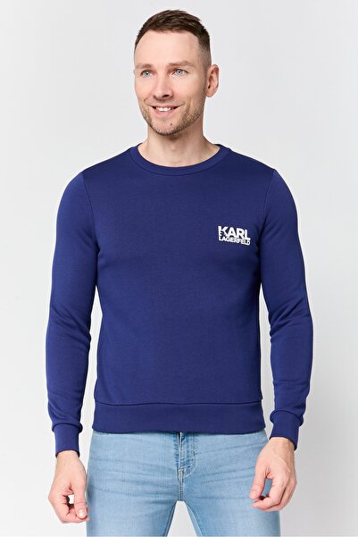 Karl Lagerfeld Men Crew Brand Logo Long Sleeve Sweatshirt, Dark Blue